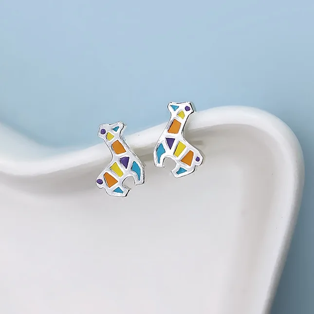 Красочные Deer серьги 100% стерлингового серебра 925 ювелирные гипоаллергенный для