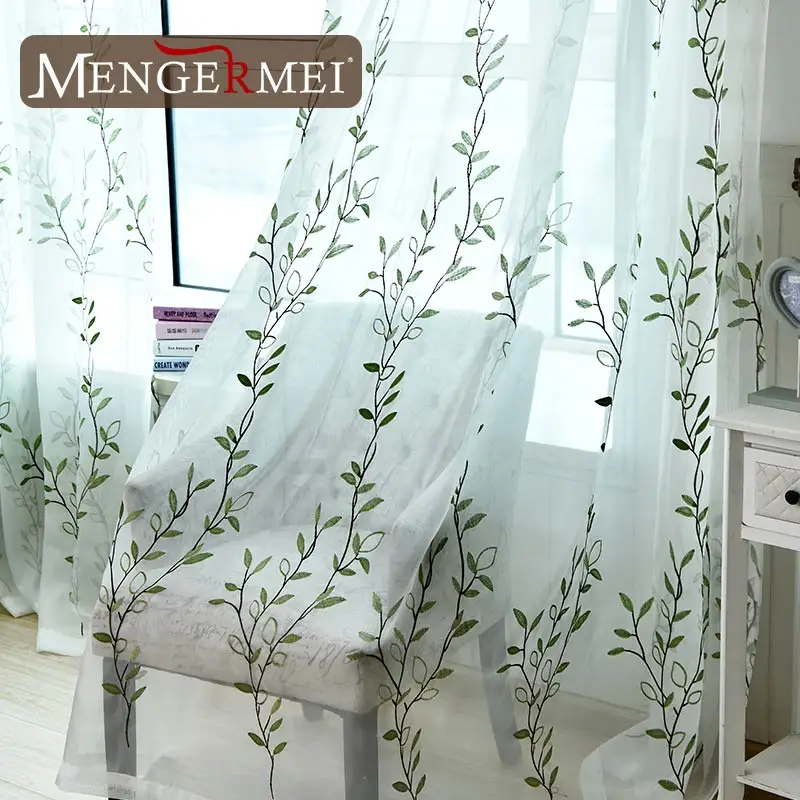 MENGERMEI с листьями занавески вышитые тюлевые для гостиной спальни окна