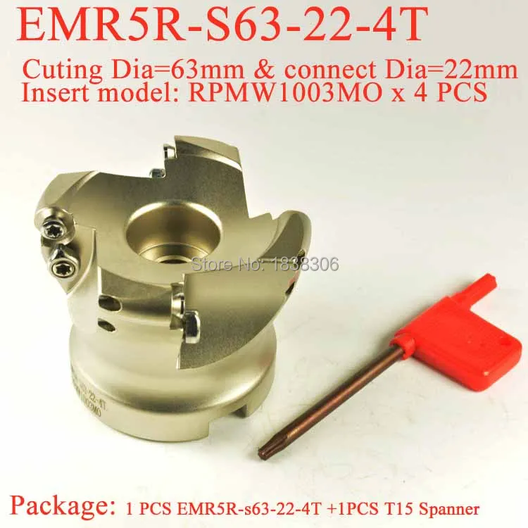 End mill Milling Cutter Face EndMill tool 1pcs EMR5R cutting 63mm 22mm bore 4T Mill Head CNC RPMW1003MO | Инструменты