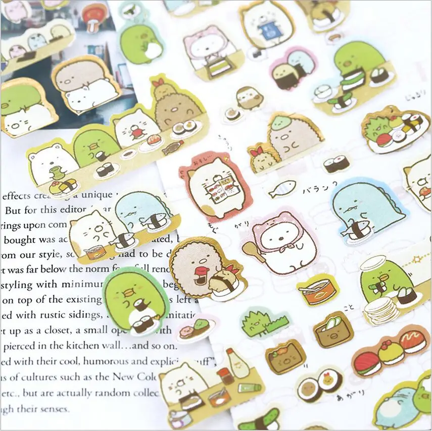 Япония Стиль мультфильм Sumikko Gurashi ужин суши Bronzing Дневник украшения ПВХ Наклейки DIY