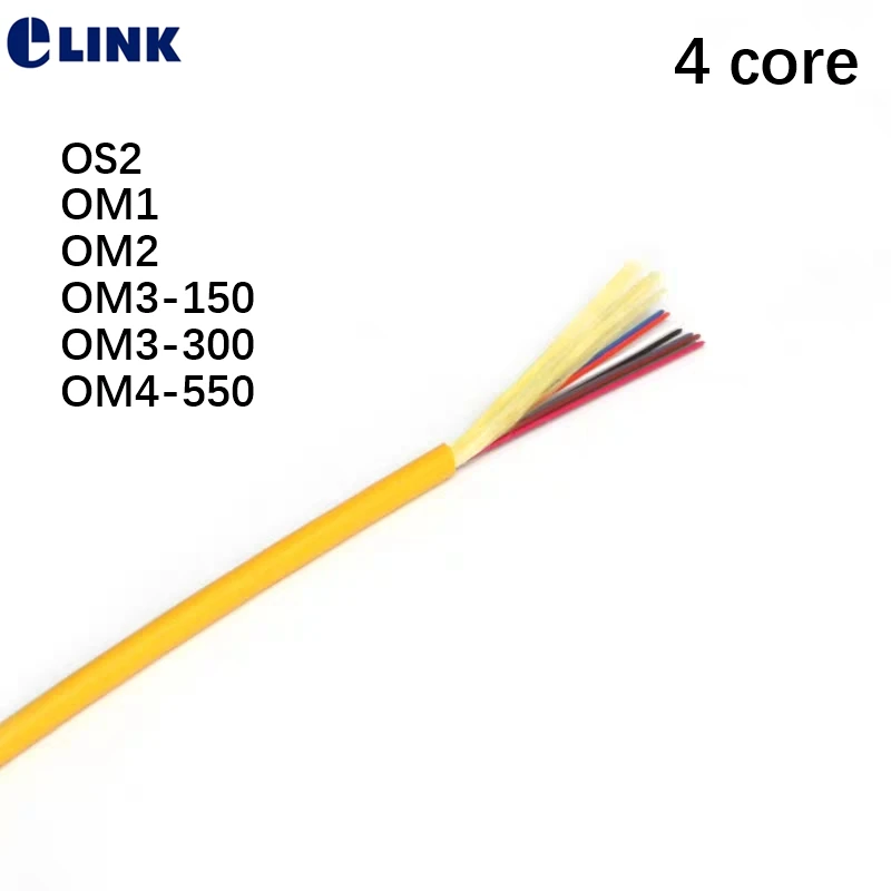 100Mtr 4 cores bundle fiber optic cable GJFJV 4 indoor OS2 OM1 OM2 OM3 OM4 9125 50125 625125um SM MM 4 fibers wire ELINK