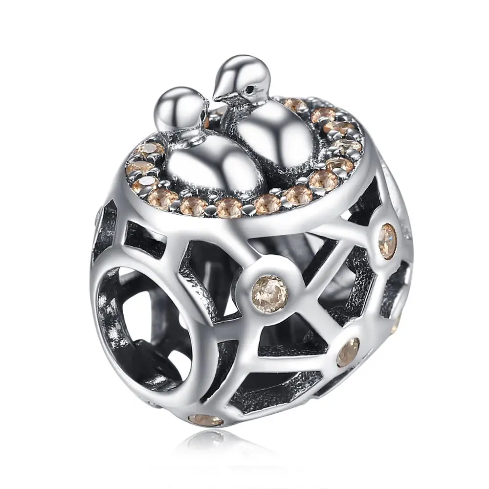 JewelryPalace 925 пробы серебро шампанское кубический ZirconiaTwo любовь птицы и гнездо Шарм
