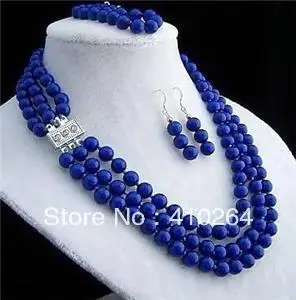 $ Wholesale_jewelry_wig Свадебные ювелирные изделия причудливый 8 мм 3 ряда Лазурит ожерелье