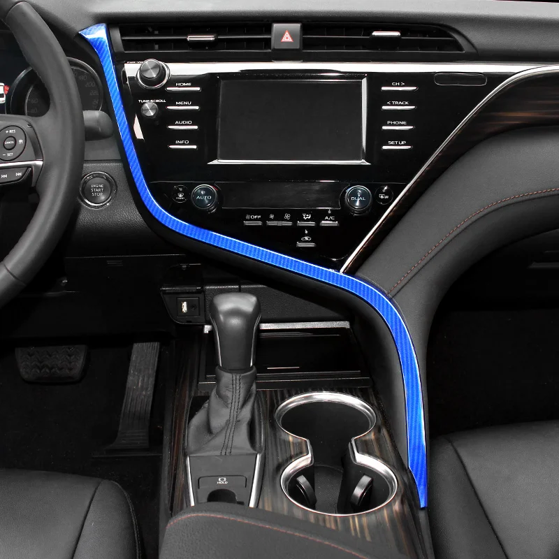 QHCP Car Dashboard Strip Left Air Vent Outlet Trims ABS Decorative Stickers Wood Grain Carbon Fiber Style For Toyota Camry 18-20 |