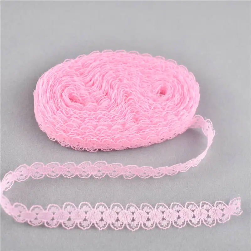 Pink 5 штук 10 ярдов красивой кружевной ленты 14 мм африканская кружевная ткань DIY вышитая чистая кружевная отделка для шитья украшения - Цвет: Pink