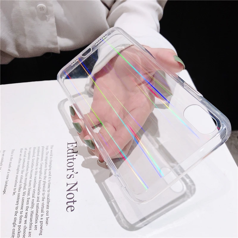 Модный градиентный Лазерная Радуга чехол для iPhone X XS Max XR прозрачный жесткий Капа