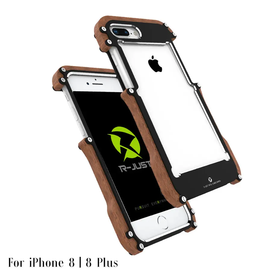 R-just Деревянный чехол для iPhone 8 Plus ударопрочный металлический корпус бампер iPhone8