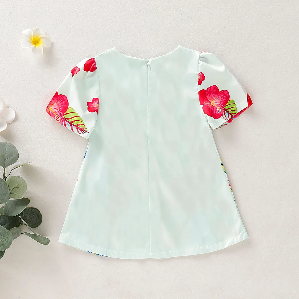 Baby Dresses Girl Toddler Kid Short Sleeve Floral Cartoon Printed Elegant Princess Dress Clothes Abbigliamento Bambine | Детская одежда