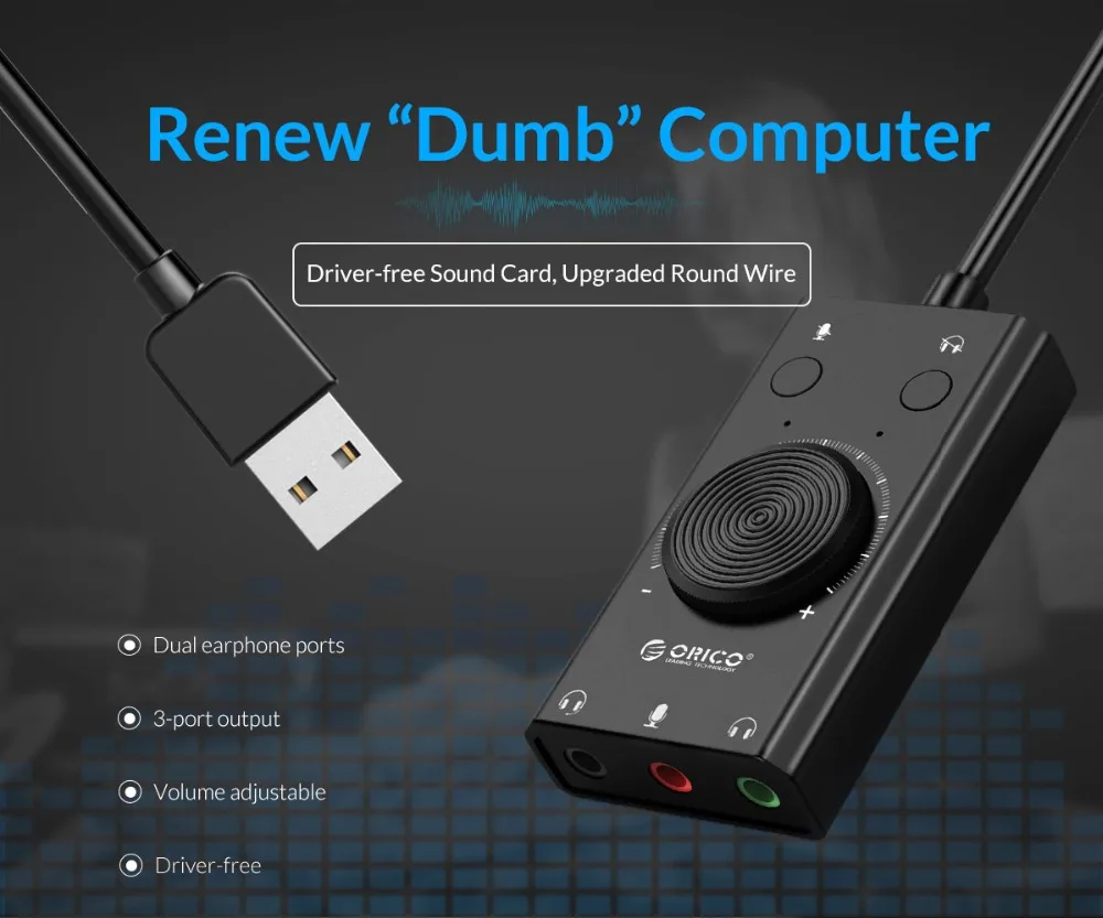 ORICO USB внешняя звуковая карта с портом гарнитуры+ 1 разъем для микрофона 3,5 мм адаптер для отключения звука Регулировка громкости