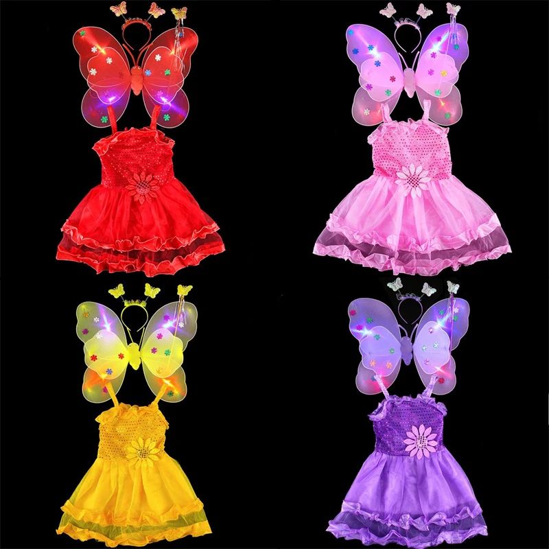 4 шт./комплект Детский костюм принцессы с крыльями бабочки | Тематическая одежда и