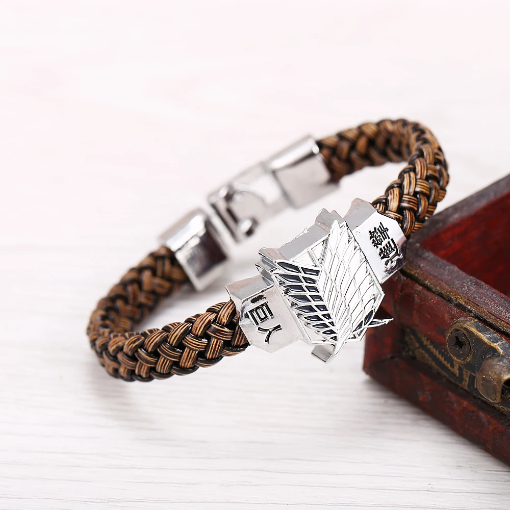Mengtuyi Attack on Titan Recon Corps logo Charm Bracelets Feather Pattern Alloy Bangle Weave Chain | Украшения и аксессуары