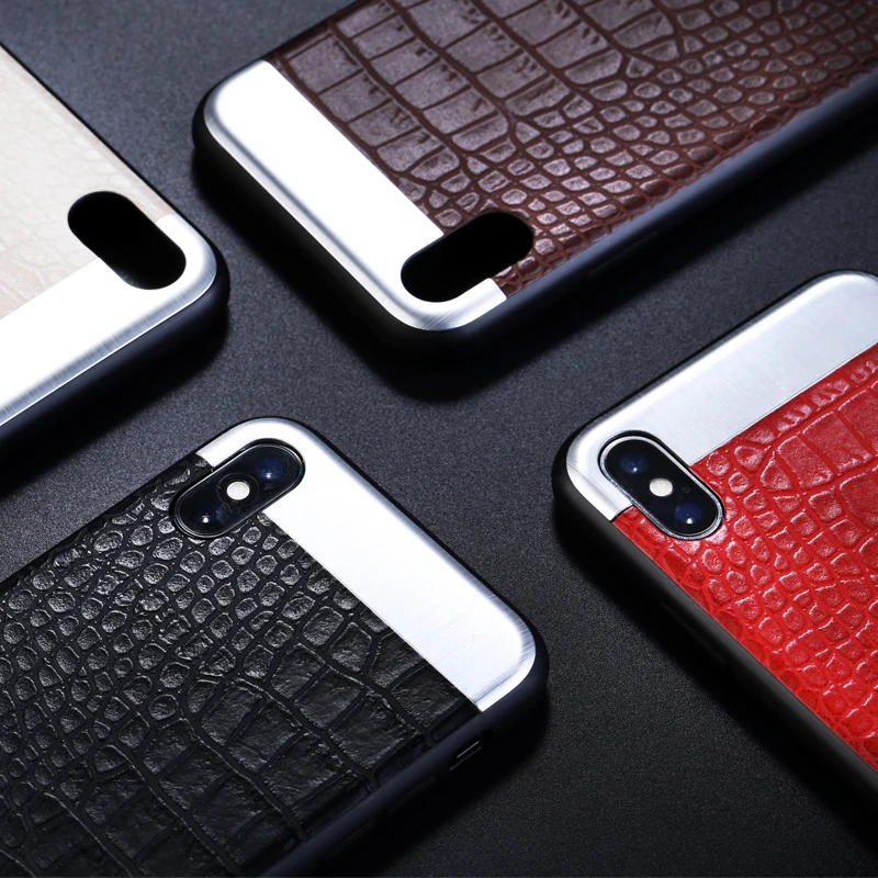 CHYI Роскошный кожаный чехол для iphone X металлический силиконовый с крокодиловым