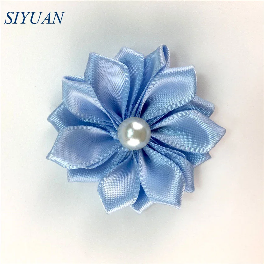 28-sky blue 10 шт./лот, 1,6 дюймов, сатиновая лента, цветы, стразы, многослойные ткани, цветы, Аппликации, аксессуары, розничная, 38 цветов, TH281 - Цвет: 28-sky blue