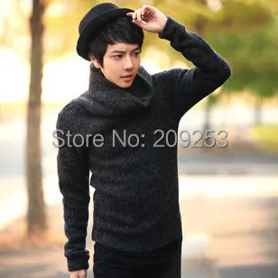 New 2014 Casual men's Black Pullovers Turtleneck sweater long sleeve knitwear Thick knitted | Мужская одежда