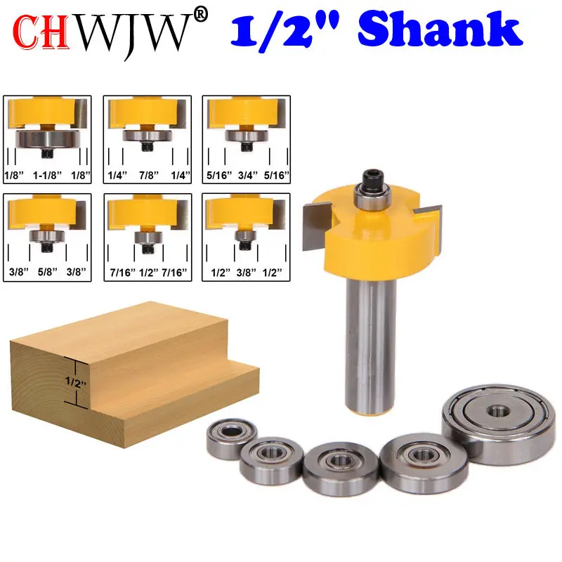 Rabbet Router Bit with 6 Bearings Set - 1/2