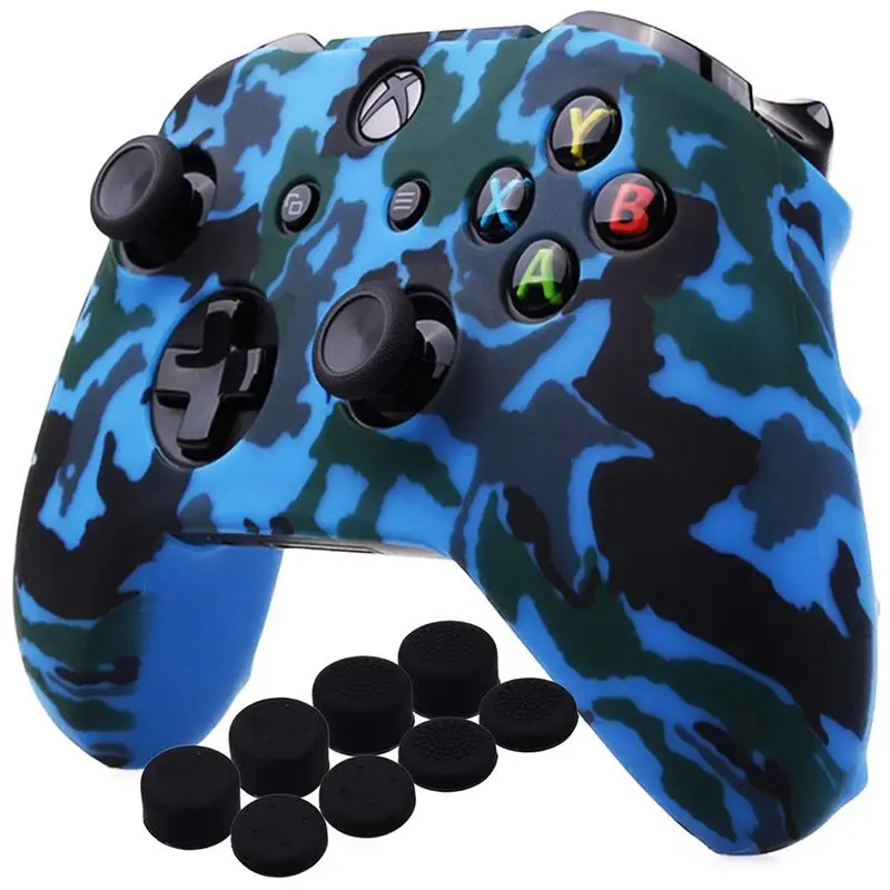 Blue Водопроводный Камуфляжный силиконовый чехол для microsoft Xbox One X и Xbox One S контроллер x 1 с PRO thum - Цвет: Blue