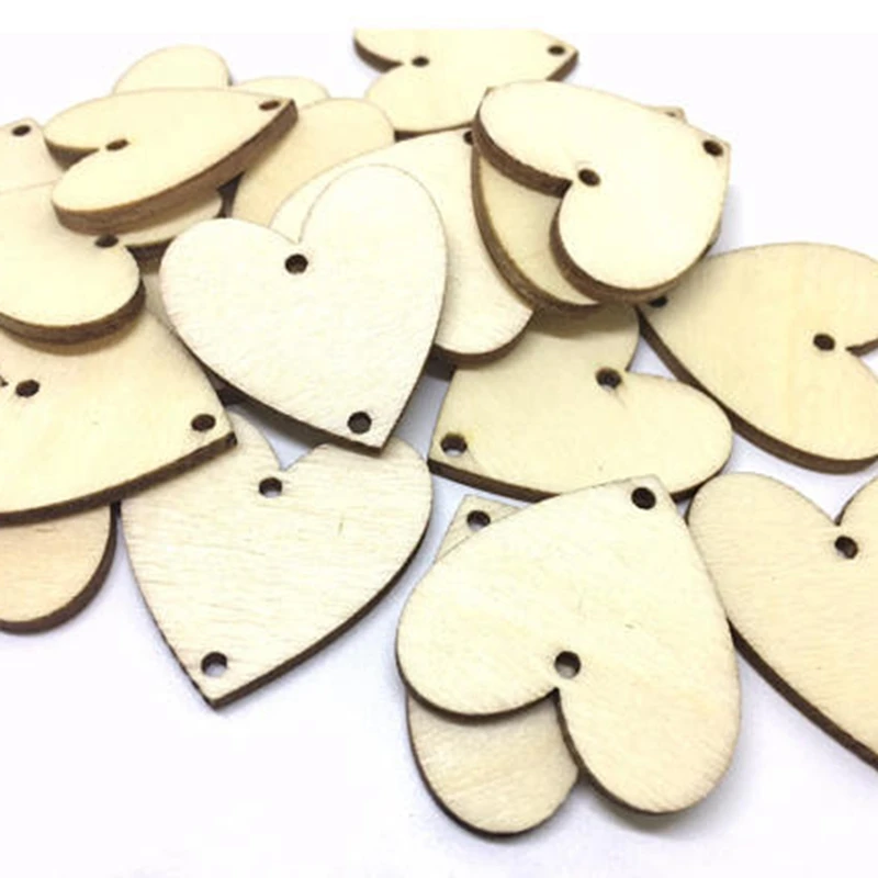 

free shipping 50 pcs 50mm Wood heart Blanks Earrings Jewelry Making wooden plaque with 2 hole