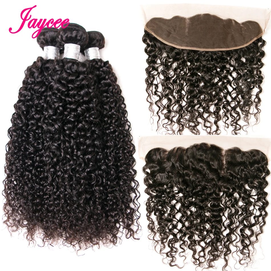 JAYCEE HAIR человеческие волосы 3 пучка с кружевной фронтальной застежкой перуанские вьющиеся волосы плетение с закрытием фронтальные волосы remy
