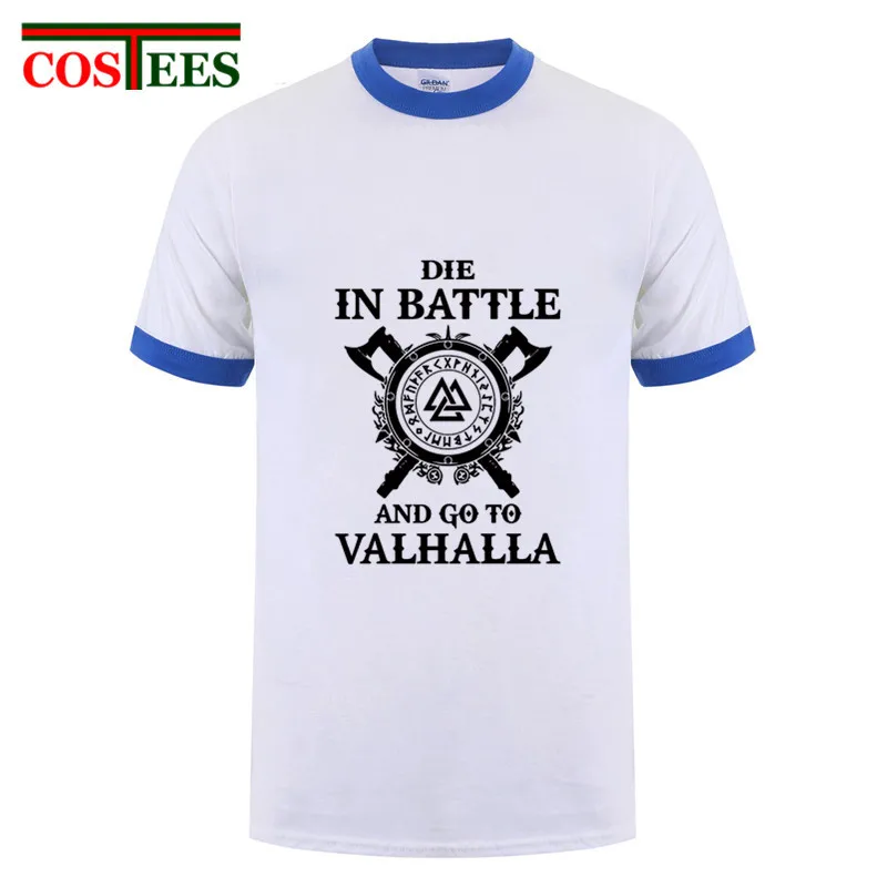Viking Футболка мужская на заказ Vikings футболка с одином homme Die in Battle go to valhalla camiseta masculina