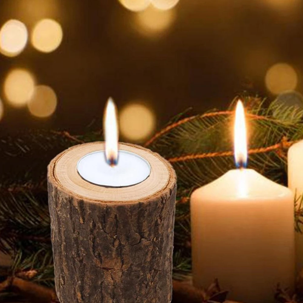 Деревянный подсвечник в форме столба или мини-суккулент деревенском стиле