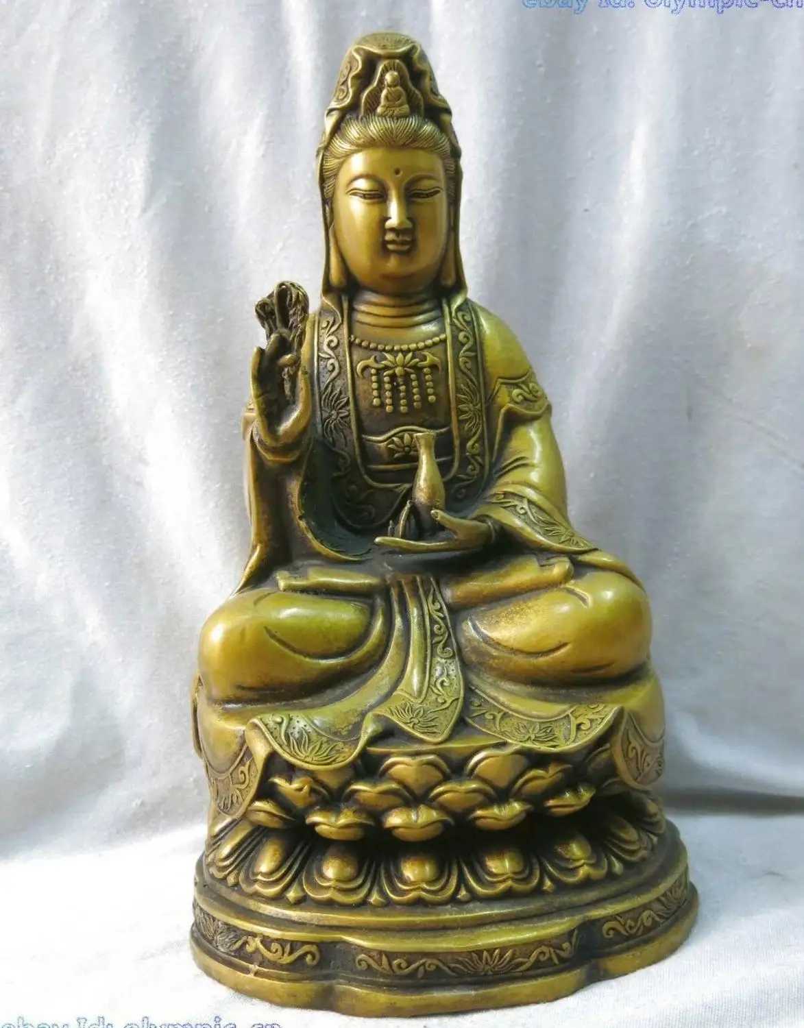 

11" China pure brass fine workmanship beautiful Kwan-yin buddha Statue