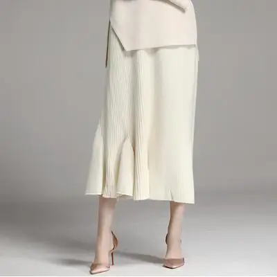 White skirt Женский красный/белый/черный костюм, королевская юбка+ свободный шерстяной Тренч+ вязаный свитер, топ, 3 предмета, элегантный женский костюм, женский M-XXL - Цвет: White skirt