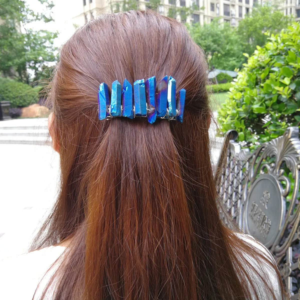 Гребень для волос с кристаллами кварца мистик Луна синий богемный головной убор