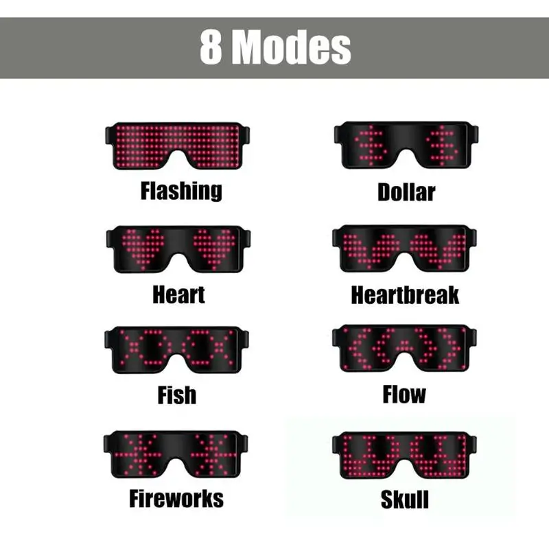 LED Light-emitting Glasses Dynamic Flash Display Eight Patterns USB Charging Bar Night Club Party Atmosphere Shutter | Дом и сад