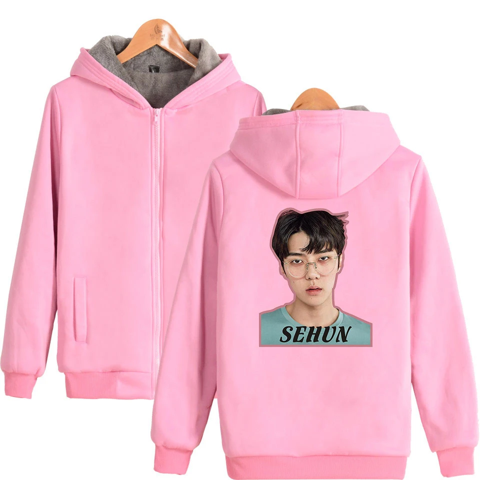 EXO LAY SUHO BAEKHYUN SEHUN зимняя флисовая толстовка женская 2019 Повседневная Толстовка с