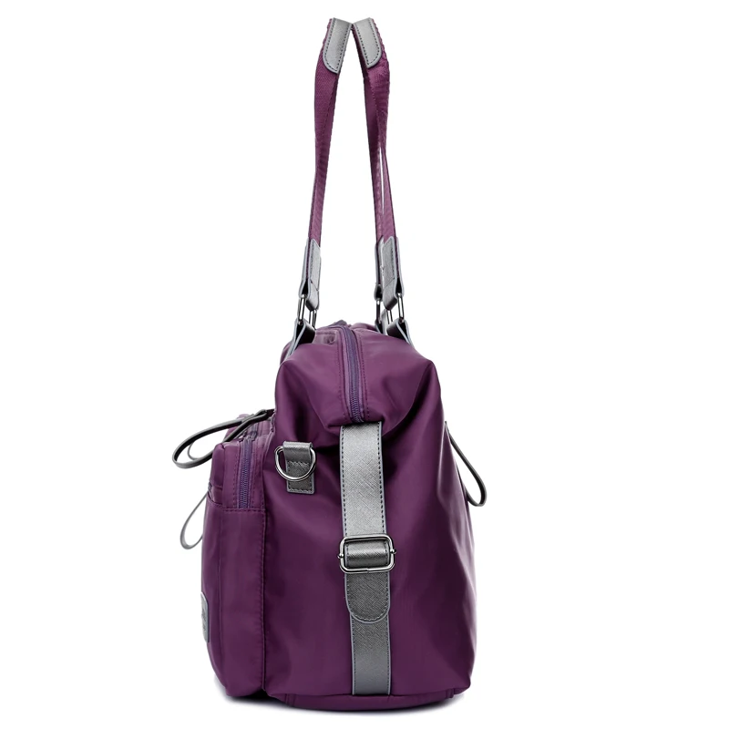 new brand women fashion korean ruched nylon &amp pu tote bag lady high quality designer purple handbag woman sac a main |