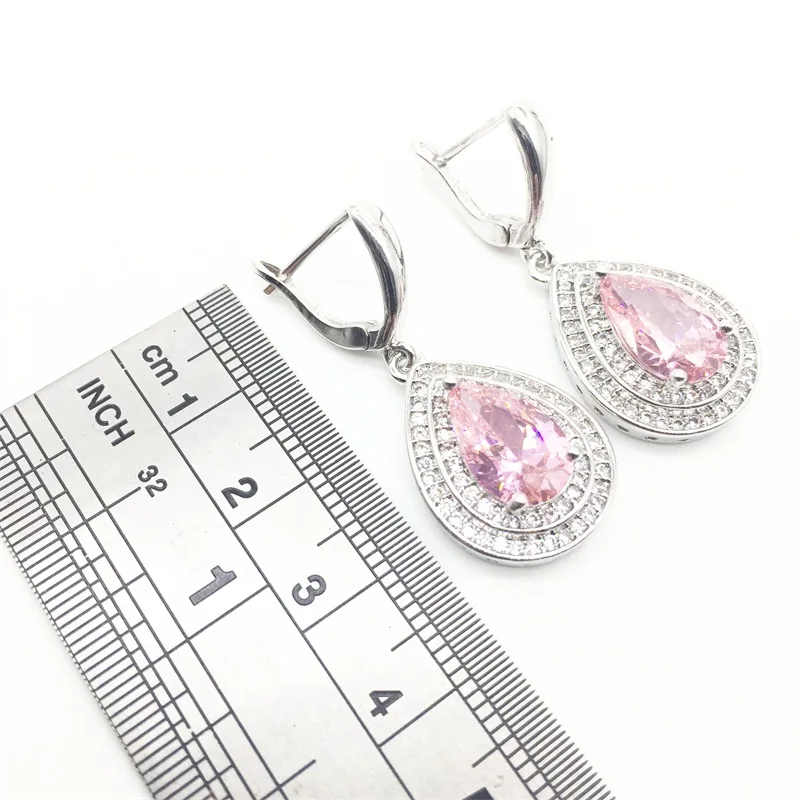 

Women Silver Color Jewelry Pink White Zircon Earrings