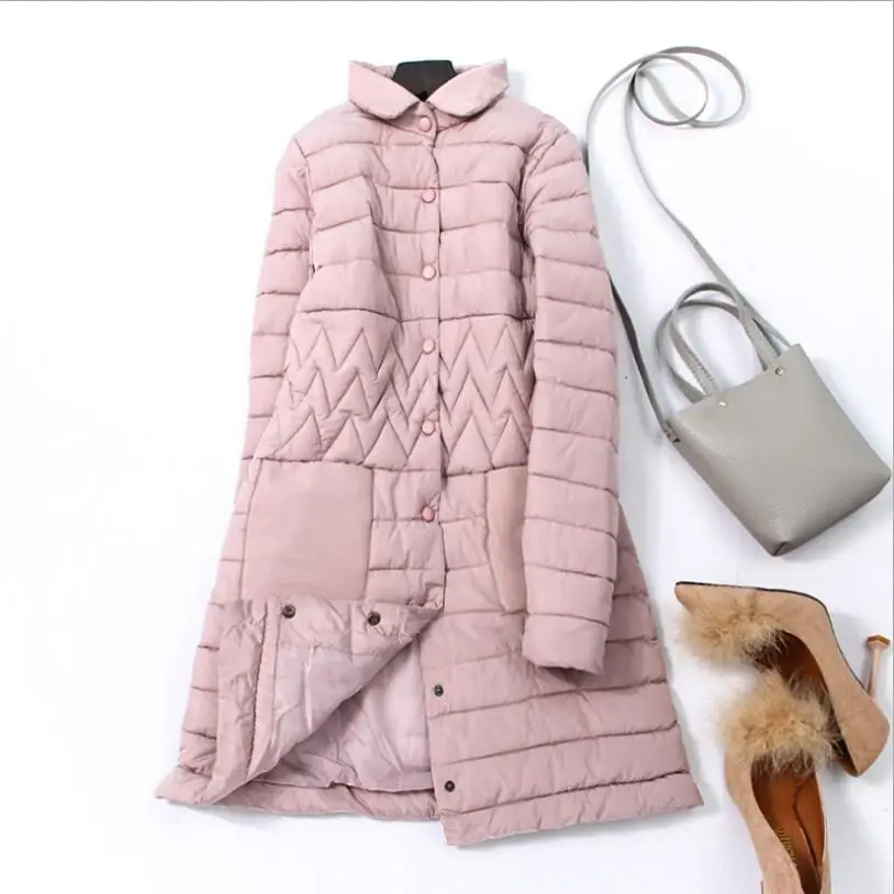 Женская однотонная стеганая зимняя одежда с хлопковой подкладкой карманами