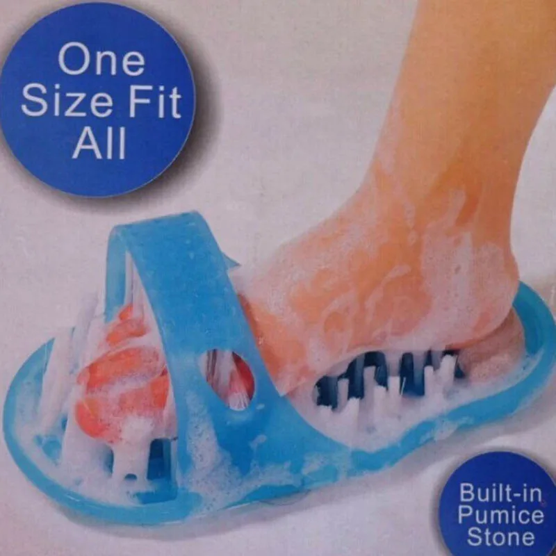 Easy Feet Foot Scrubber Brush Massager Shower Clean Blue Slippers No Stooping | Дом и сад