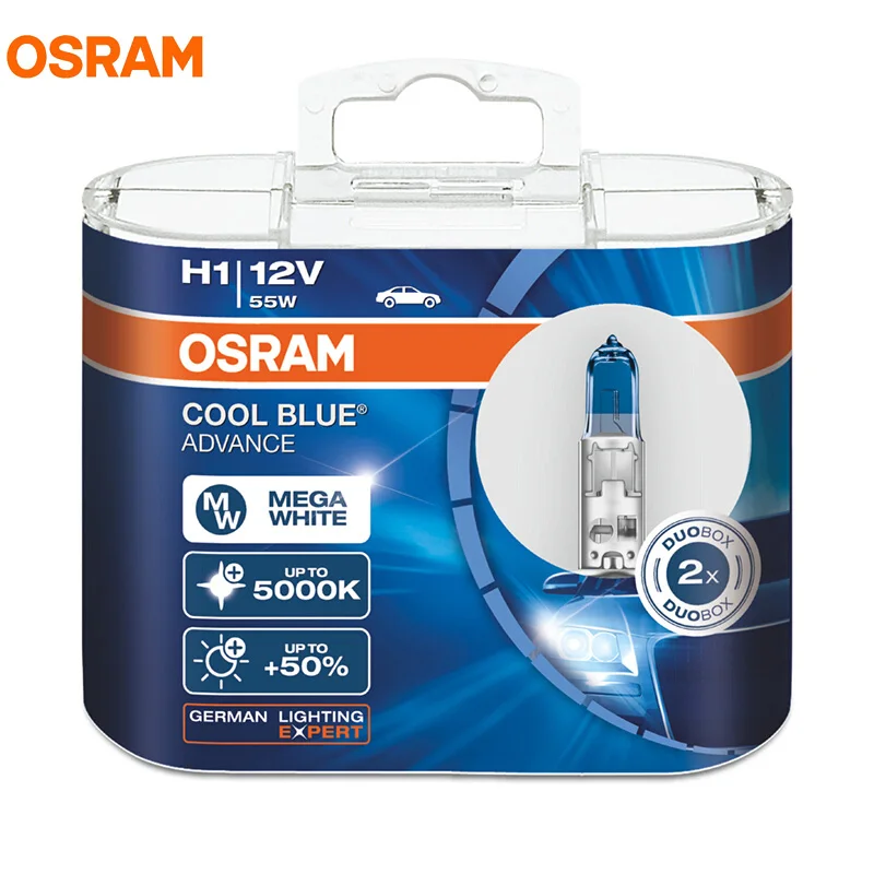OSRAM H1 5000K 12V 55W Холодный Синий Advance галогенные лампы ксенон Мега белый 50% больше светильник автомобильный головной светильник OEM лампы пара 62150CBA