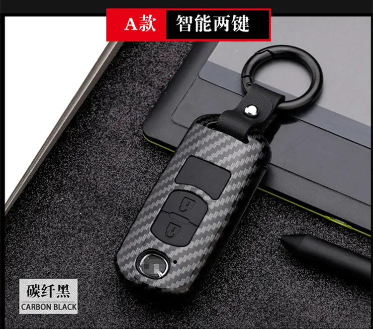 A-Carbon Black Смарт-2/3 пуговицы ключа автомобиля защиты оболочки ключ чехол КРЫШКА ДЛЯ Mazda 2 3 6 Axela Atenza CX-5 CX5 CX-7 CX-9 - Название цвета: A-Carbon Black