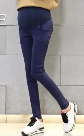 Navy blue Беременности и родам джинсы для беременных Для женщин Беременность, теплые зимние джинсы для беременных Для женщин брюки для девочек комбинезоны для девочек - Цвет: Navy blue