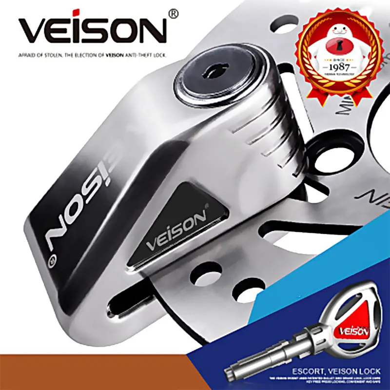 VEISON New Security Protect Anti Motorcycle Thief Electric Motobike Bike Motocross Scooter Wheel Brake Disc Lock Zinc Alloy DX9 |