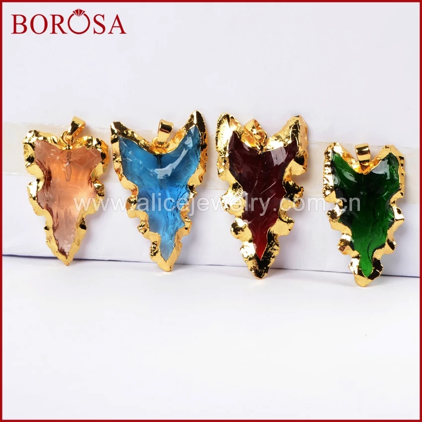 BOROSA распродажа 10 шт. золото Цвет грубые Радуга Стекло Шестерни Arrowhead Форма кулон