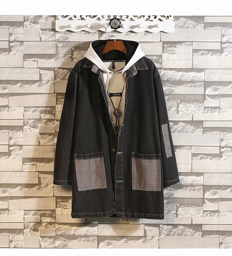 Мужской джинсовый Тренч, 5XL, большой размер, Тренч,, осень, зима, модная ветровка, мужская длинная куртка, пальто, мужское пальто#053