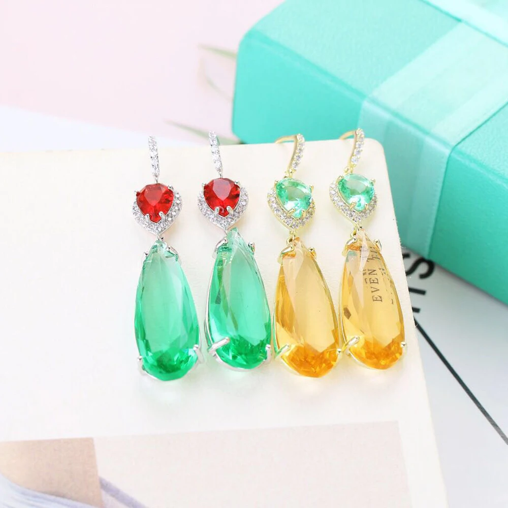 HIBRIDE уникальные трендовые длинные висячие серьги с фианитом AAA в форме капли воды