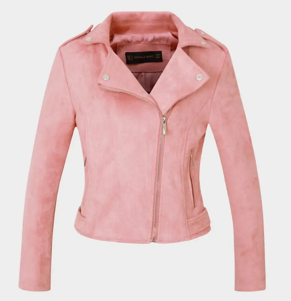 X007 Pink Новое поступление, женские осенне-зимние замшевые Куртки из искусственной кожи, женские модные матовые мотоциклетные пальто, Байкерская верхняя одежда серого, розового и красного цветов - Цвет: X007 Pink