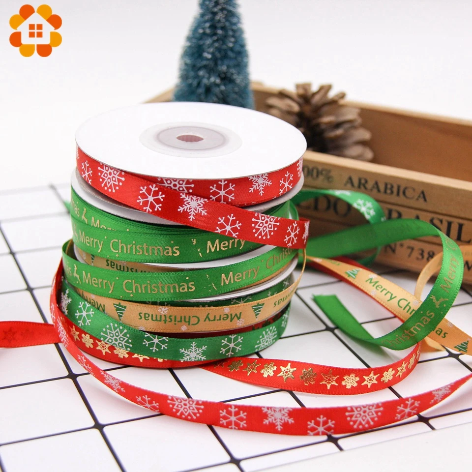25Yardsx1cm Рождественская яркая атласная лента упаковочная DIY ремесла подарочная