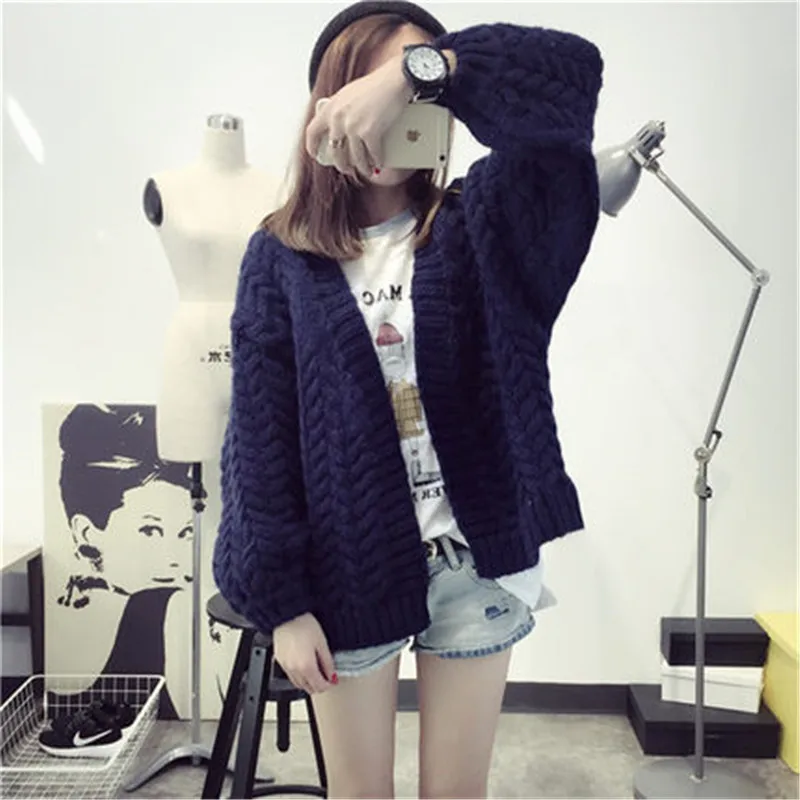 Корейский стиль 2019 Осень зима короткий кардиган женский свитер вязаные