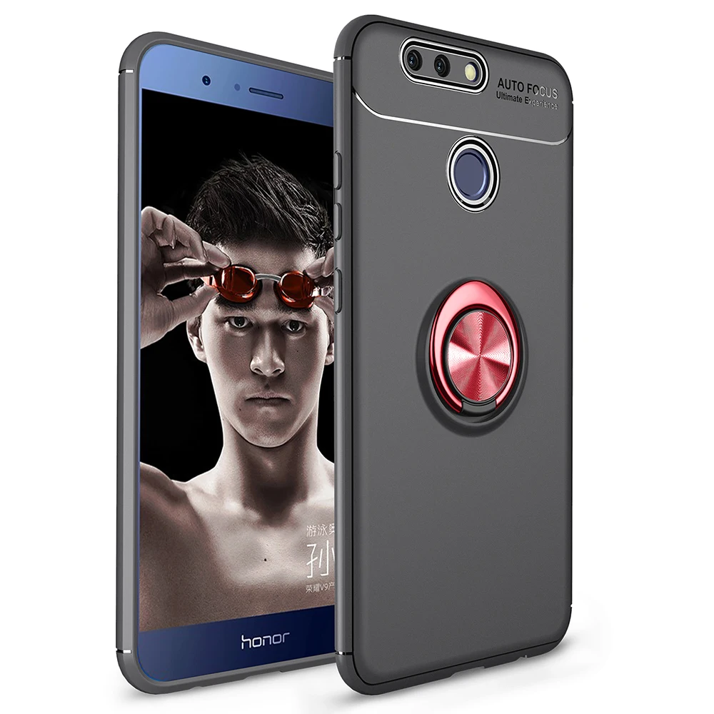Huawei Honor V9/вид 9 чехол Honor 8 Pro Чехол 5,7 дюймов QAZ Мэгги противоударный мягкий бампер металлическое кольцо-держатель кронштейн Funda - Цвет: Black-Red