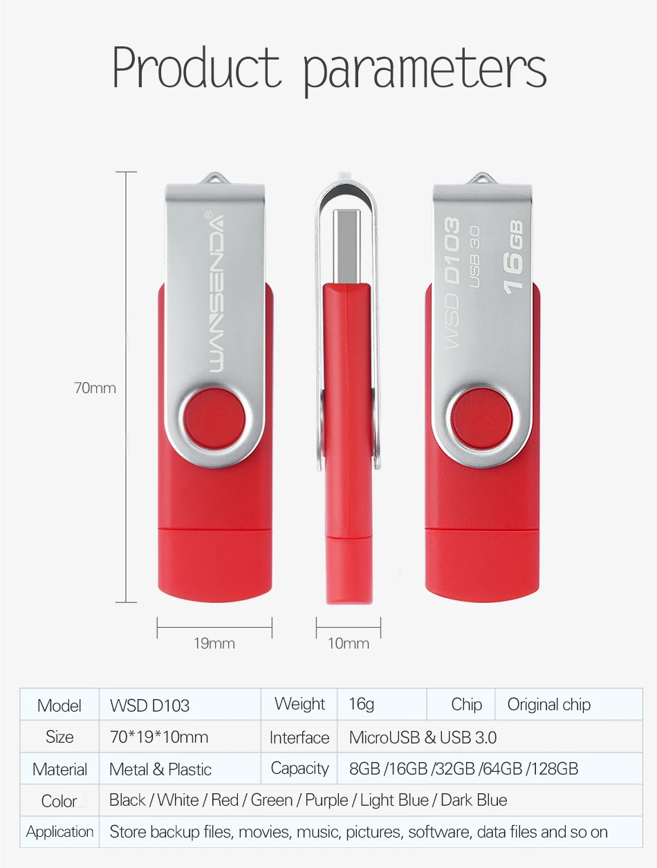 Флеш-накопитель Wansenda D103 OTG USB 256 ГБ 128 Гб 64 ГБ 32 ГБ 16 ГБ 8 ГБ флеш-накопитель USB 3,0 Флешка для Android/PC