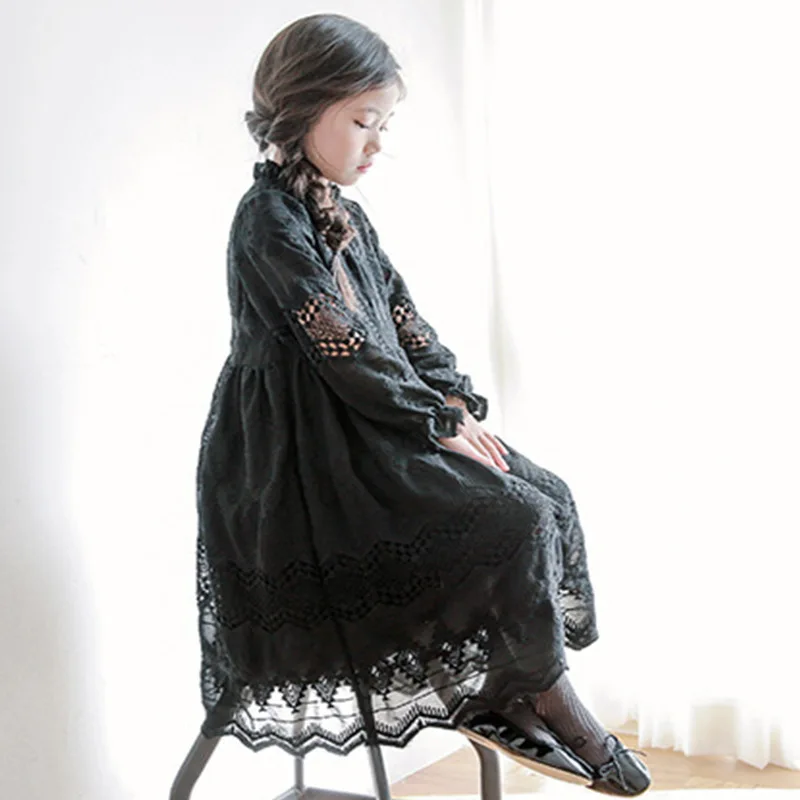 Autumn Spring Girl Cotton Black Dress Cute Fashion Princess Party Elegant For 6 7 8 9 10 11 12 13 14 Years Children Clothe | Детская