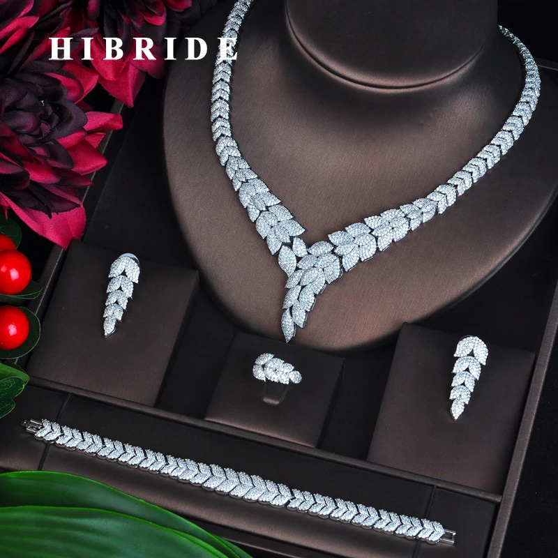 HIBRIDE Новинка 4 шт. ожерелье серьги кольцо браслет Свадебный комплект ювелирных