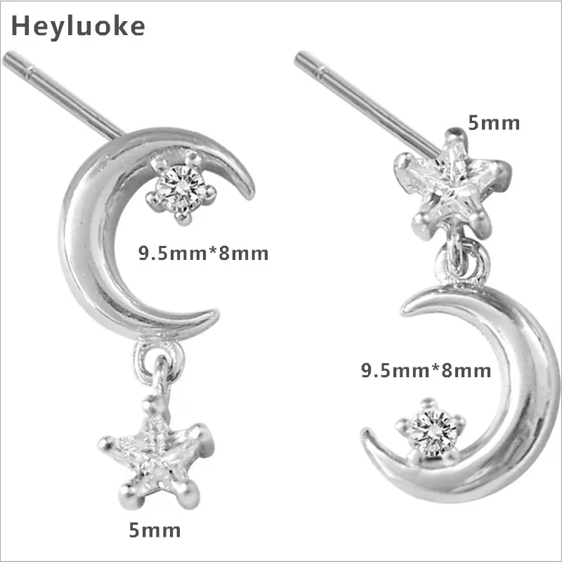 

Earings Brinco Earing Luxury Colorful Crescent Moon&star Real Earrings Cubic Zirconia Asymmetrical
