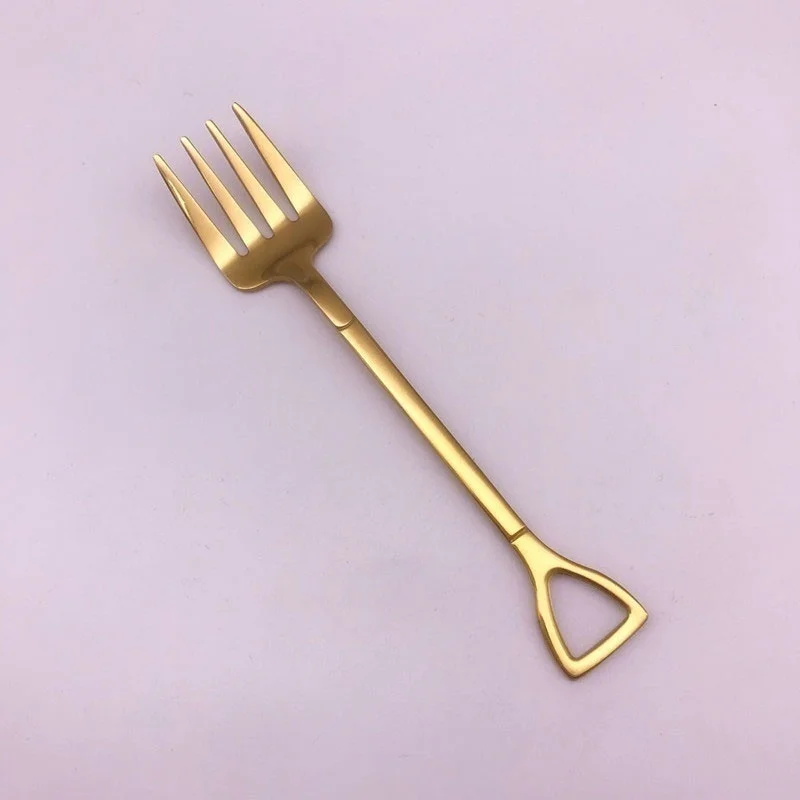 fork-Gold 1 шт. креативная десертная ложка из нержавеющей стали ложка для размешивания кофе Лопата Вилка для фруктов - Цвет: fork-Gold