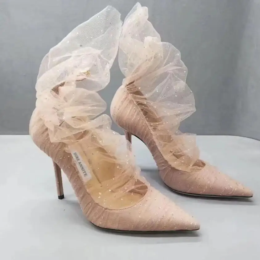 2019 с кружевным плетением туфли Bootie блестящие женские узором в горошек Туфли